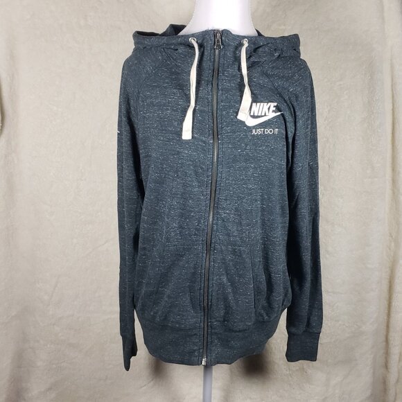 Nike Gym Vintage Full Zip Hoodie Slate Navy Blue Heathered Large Athleisure Y2K - Picture 2 of 8